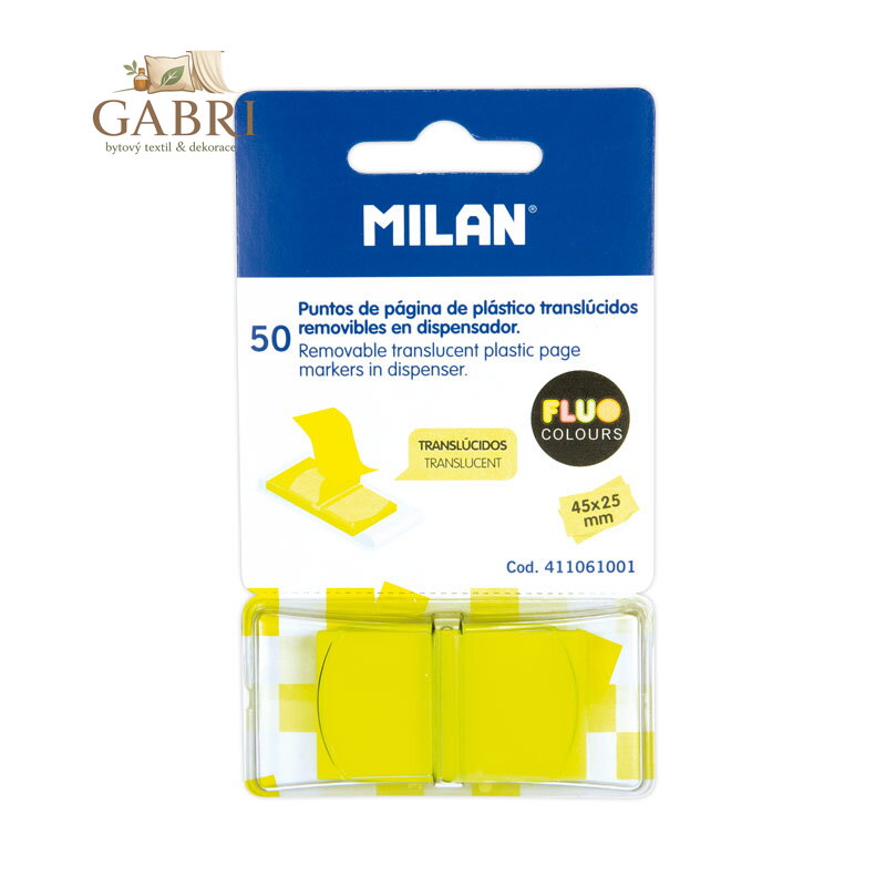 Záložka lepící MILAN FLUO PVC 45 x 25 mm žlutá, 50 ks