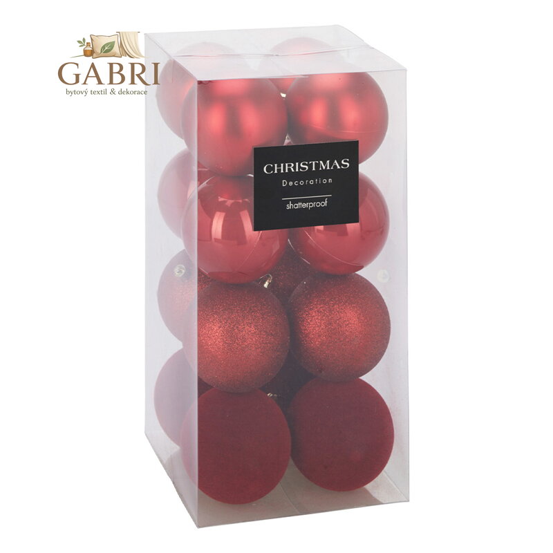 Vánoční koule - PP červená 80 mm, sada 16 ks