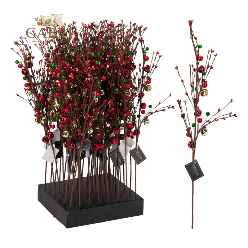 Dekorace - Větev s rolničkami 60 cm /1 ks