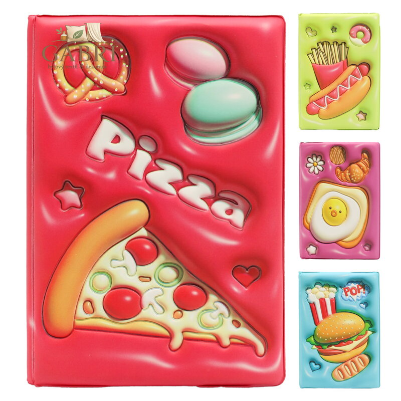 Poznámkový blok / diář A5 /80 listů Fast Food, měkký PU potah (mix 4 vzorů)