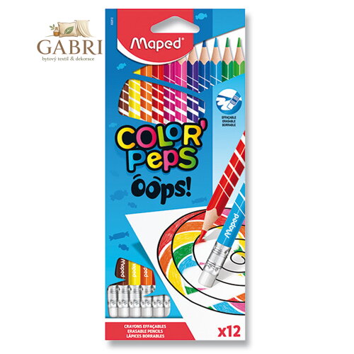 Pastelky trojhranné MAPED "COLOR'PEPS OOPS" s gumou sada 12 ks
