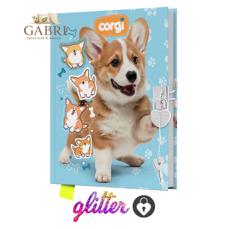 Památník JUNIOR 14x18 cm, 80 list. čistý se zámkem - Corgi