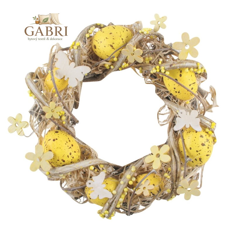 Velikonoční věnec 22 x 22 x 8 cm, žlutý