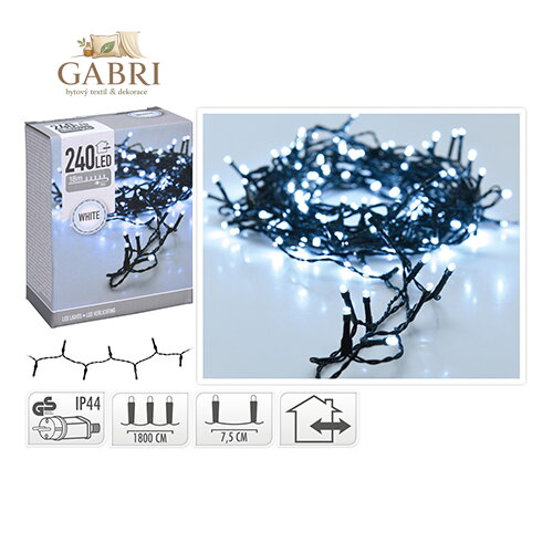 Světelná řetěz 240 LED bílá studená, délka 18 m, 230V (venk. použití)