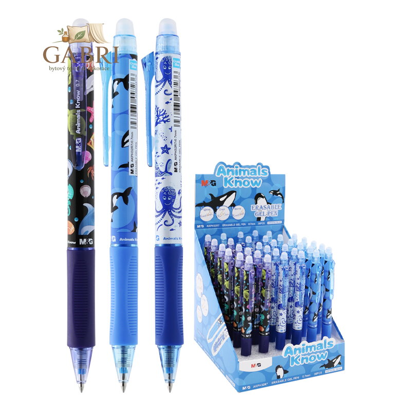 Pero gelové /gumovací M&G iErase Clicker Animals Know 0,7 mm - modrá náplň