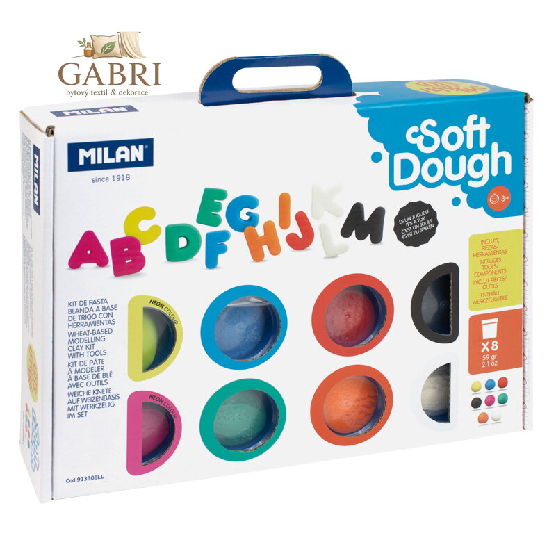 Plastelína MILAN Soft Dough sada 8 fareb + nástroje "Lots of letters"