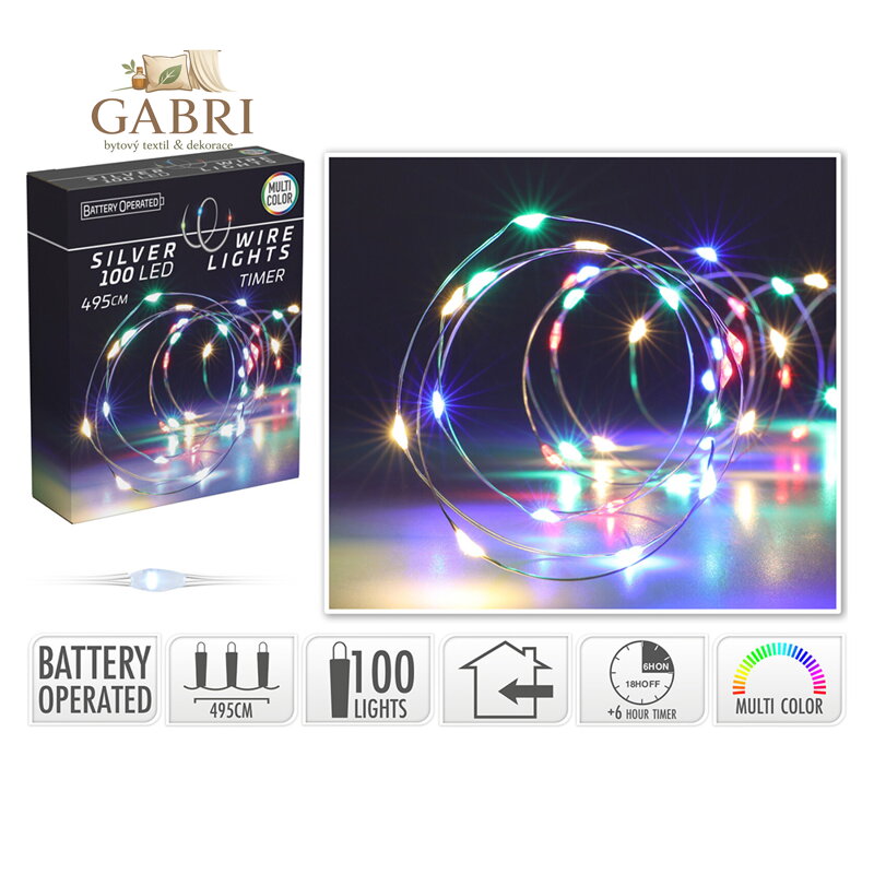 Světelná řetěz 100 mikro LED barevné, délka 495 cm