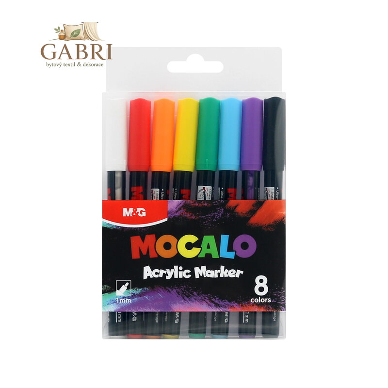 Popisovač M&G MOCALO Acrylic Marker, hrot 1 mm (sada 8 barev)