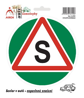 Samolepka "Senior v autě" (průměr 13 cm)