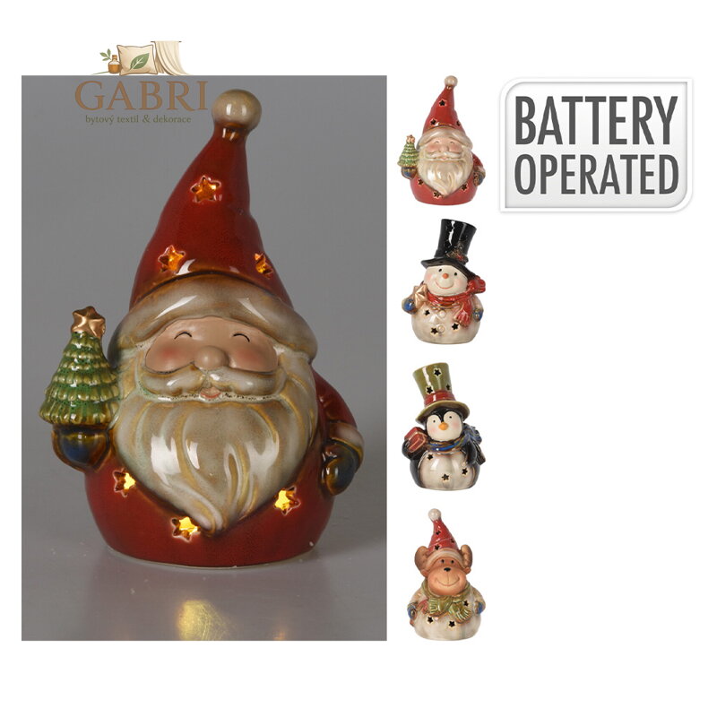 Vánoční postavička s LED světlem, 12x9x17 cm (4 varianty)