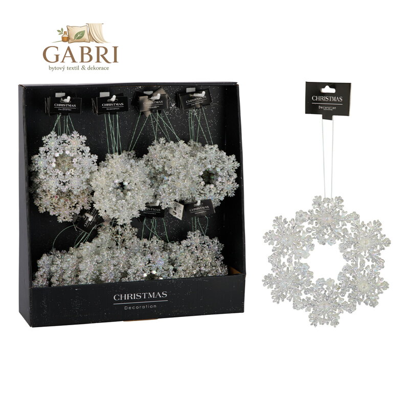 Dekorace závěsná - stříbrná sněhová vločka 12 cm /1ks