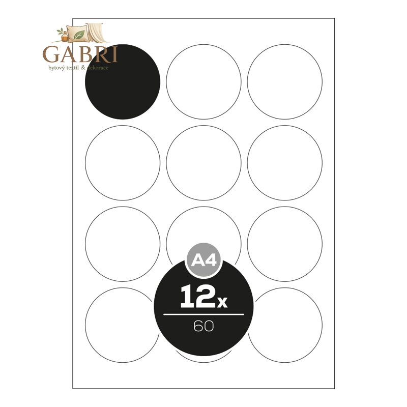 Etikety PRINT A4 / 100 ks, kruhové 60 - 12 etiket, bílé