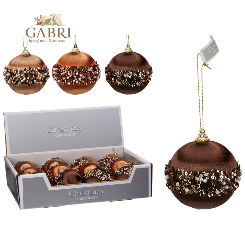 Vánoční koule 80 mm saténová, zdobená goralkou (mix 3 barev, cena /1 ks)