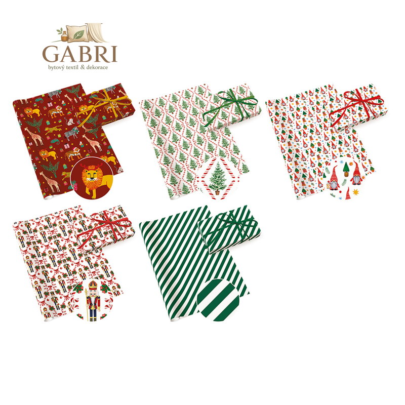 Dárkový papír 70 x 200 cm - Neutrální 39 (mix 5 vánočních vzorů)