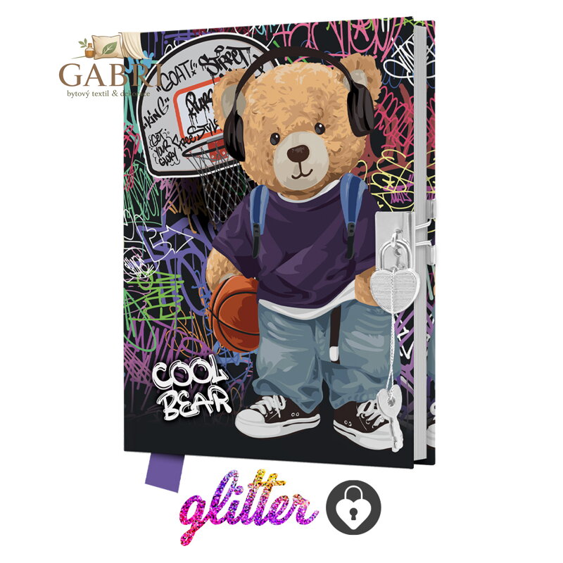 Památník JUNIOR 14x18 cm, 80 list. čistý se zámkem Cool Bear - medvěd