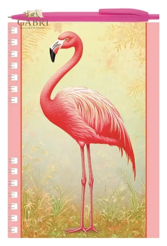 Psací sada: blok A5 s kroužkovou vazbou + kuličkové pero - Plameňák