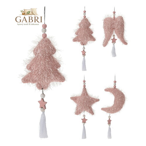 Vánoční ozdoba látková se třpytivým vláknem - starorůžová (4 varianty)