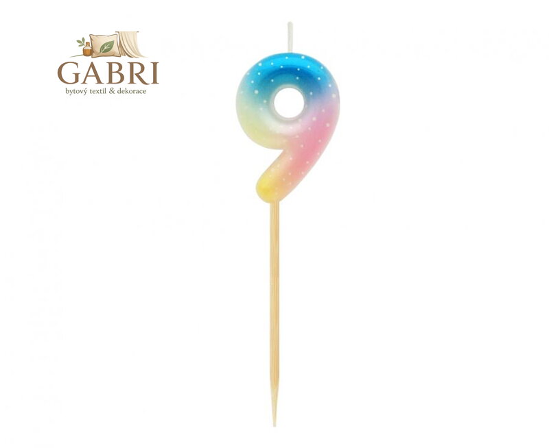 Dortová svíčka - číslo "9" pastelové ombré 11 cm