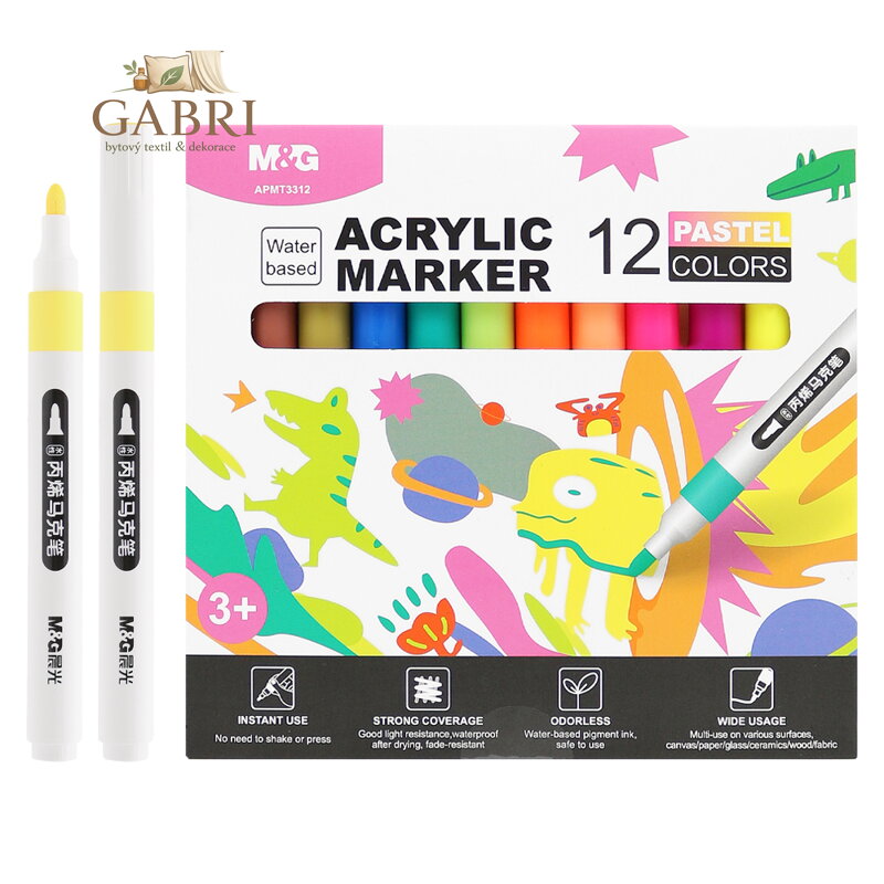 Popisovač akrylový M&G Pastel - sada 12 ks