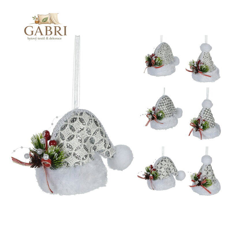 Vánoční čepice 12 cm krajková se stuhou, mix /1ks