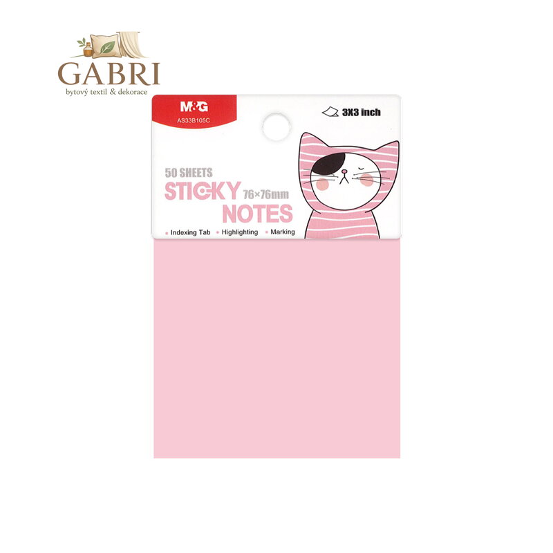 Blok lepící M&G So Many Cats Pastel 76x76 mm (50 ks) růžový pastel