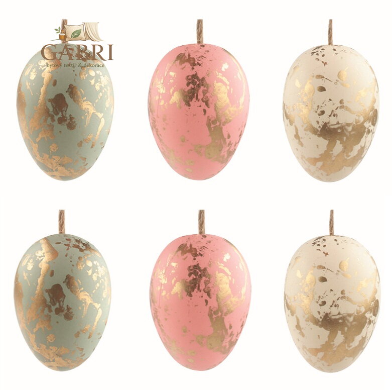 Velikonoční vejce plastová se zlatým dekorováním 4 cm na zavěšení, 6 ks v sáčku