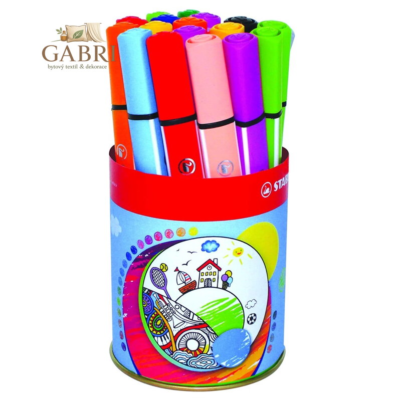 Vláknový fix s odpruženým hrotem STABILO Trio Scribbi 16 ks plechová dóza - 14 barev