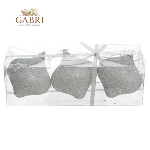 Vánoční ozdoby - PS stříbrné - s korálky 9 cm, sada 3ks