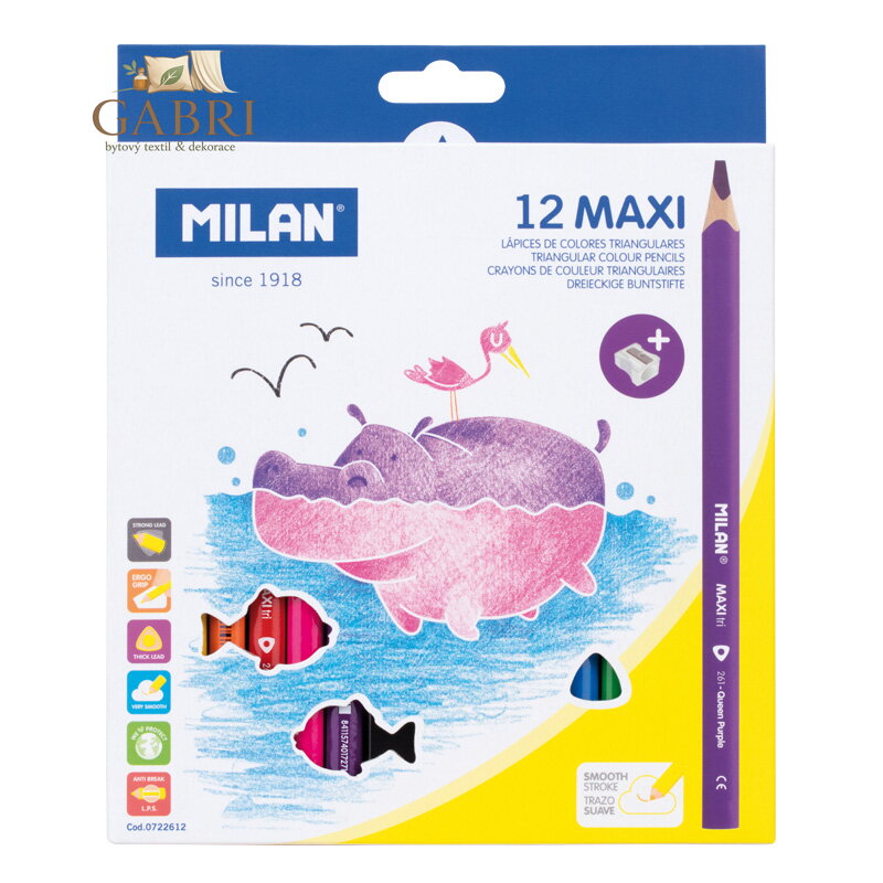 Pastelky MILAN Maxi trojhranné 12 ks + ořezávatko