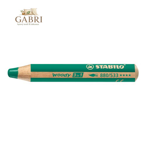 Pastelka STABILO woody 3 v 1 - barvička, vodovka, voskovka - tmavě zelená