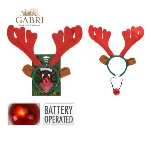 Náhlavní souprava - Sobí parohy + blikající nos