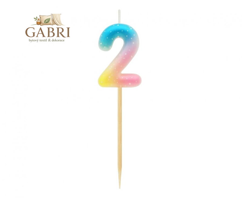 Dortová svíčka - číslice "2" pastelová ombré 11 cm