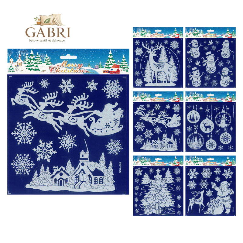 Adhezní nálepky vánoční 18,5 x 22 cm (mix tradičních motivů /cena 1 bal.)