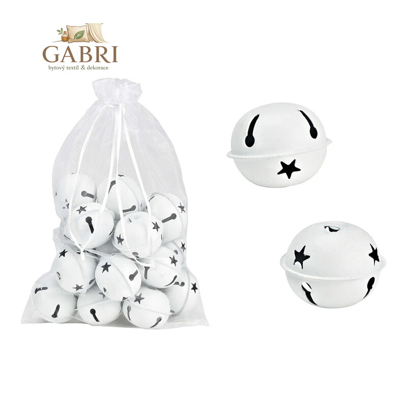 Dekorace závěsná - kovové rolničky průměr 5 cm (sada 18 ks v sáčku) bílé