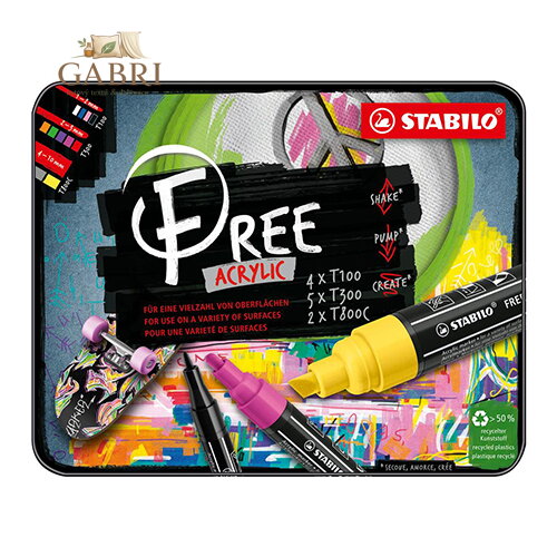 Akrylový popisovač STABILO FREE Acrylic 4xT100, 5xT300, 2xT800C, sada 11 ks