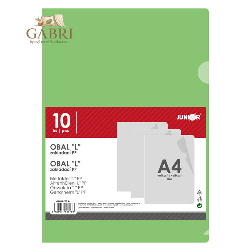 Obal zakládací "L" PP/A4, zelený - sada 10 ks