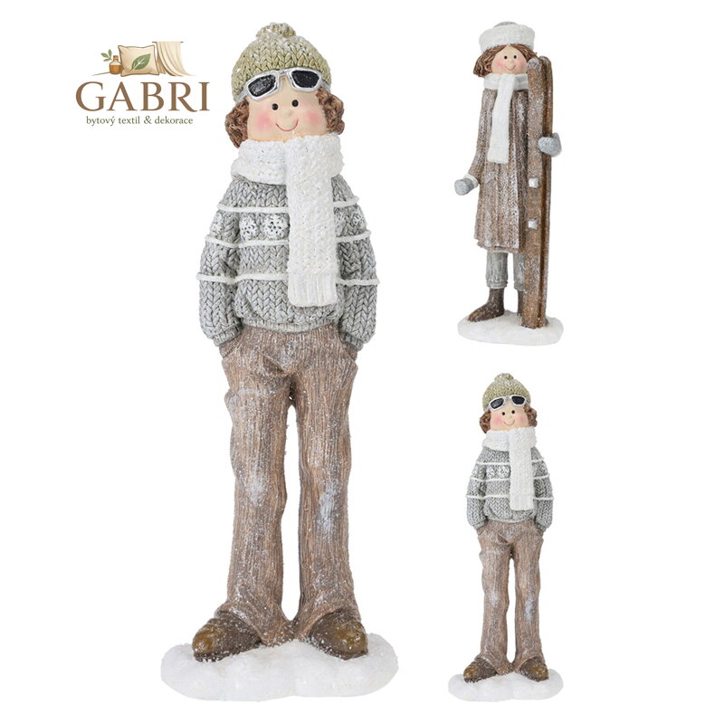 Postava chlapce v zimním oblečení nebo holka s lyžemi 42 cm