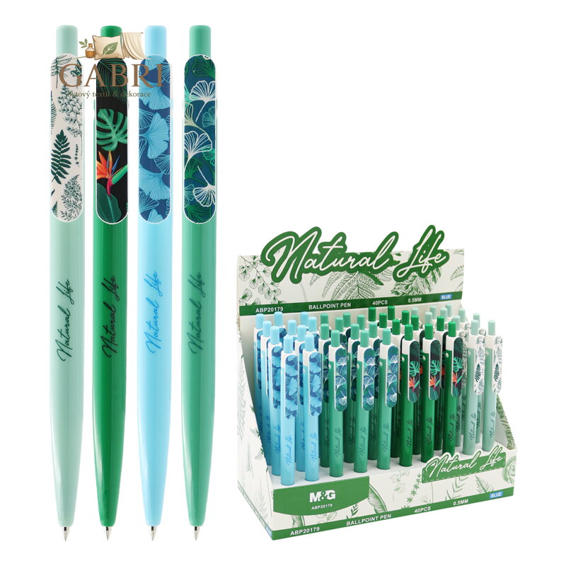Pero kuličkové M&G Natural Life 0,5 mm, modré (4 dizajny v balení)