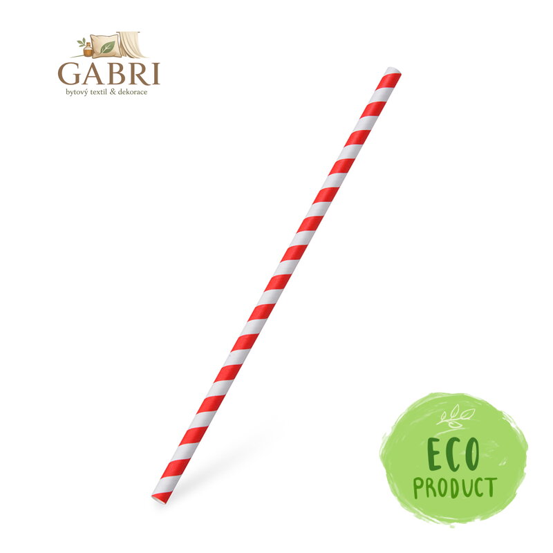 Slámka papírová Spirála červená `JUMBO` O8mm x 25cm [100 ks]