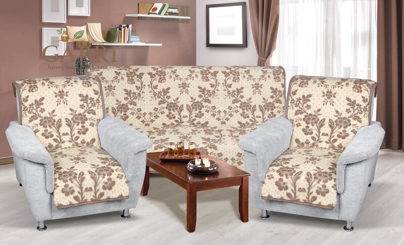 Přehoz na sedací soupravu Karmela 3+1+1 béžový květ