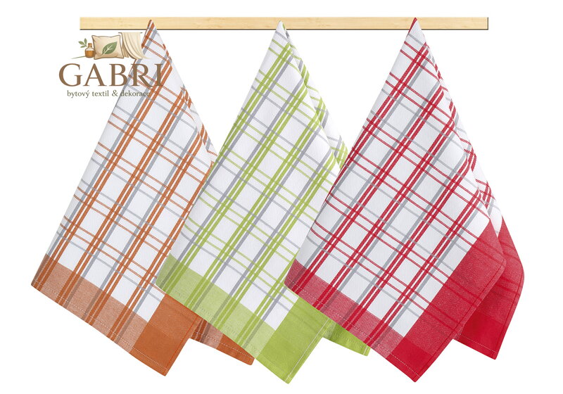 Kuchyňská utěrka 50x70cm oranžová,červená, zelená kostka
