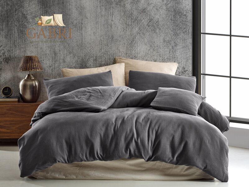 Mušelinové povlečení 140x200, 70x90 cm tmavě šedé