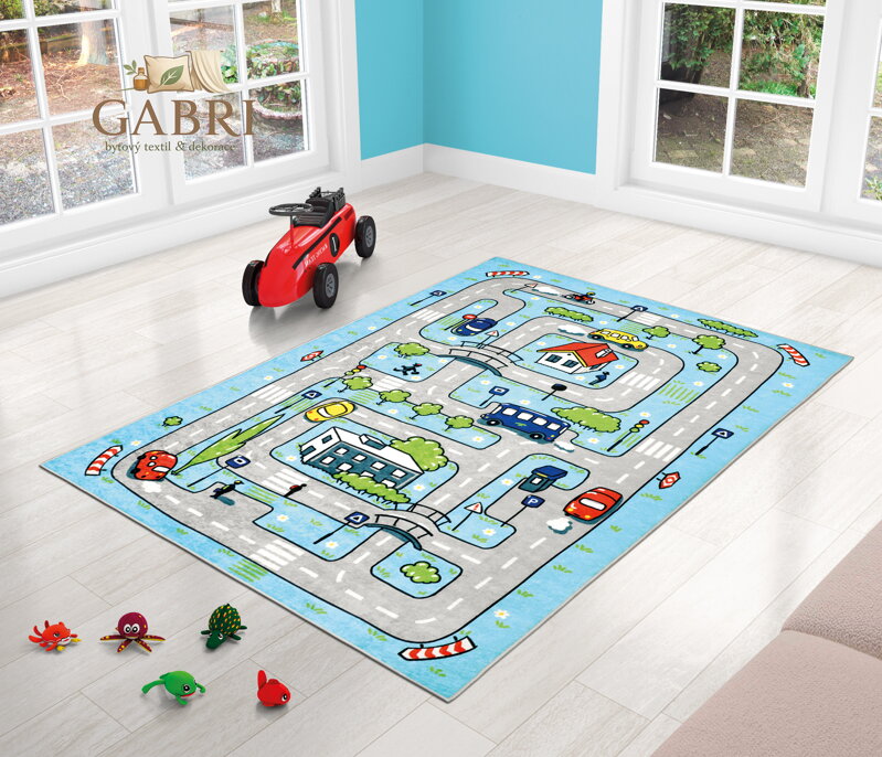 Dětský kobereček 100x150 cm modrá autíčková dráha
