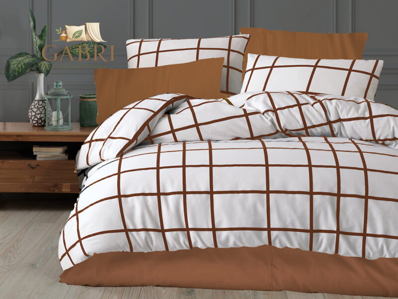 Povlečení francouzské krep 220x200, 70x90 Káro hnědé