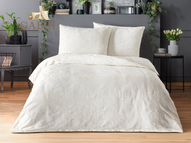 Luxusní žakárové povlečení 240x200, 70x90cm listy smetanové