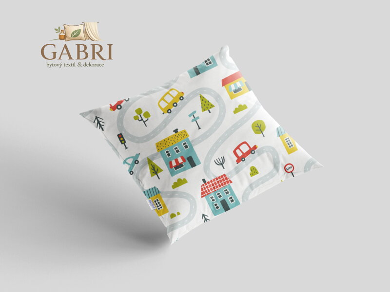 Bavlněný povlak na polštář 40x40 cm s dětským motivem městečko