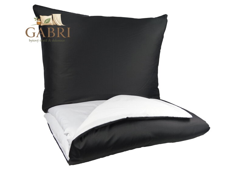 Povlečení Satén UNI DUO 140x200, 70x90cm černá/bílá