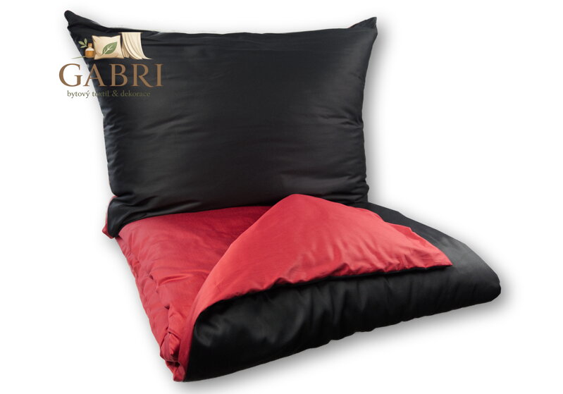 Francouzské povlečení Satén UNI DUO 240x200, 70x90cm černá/vínová