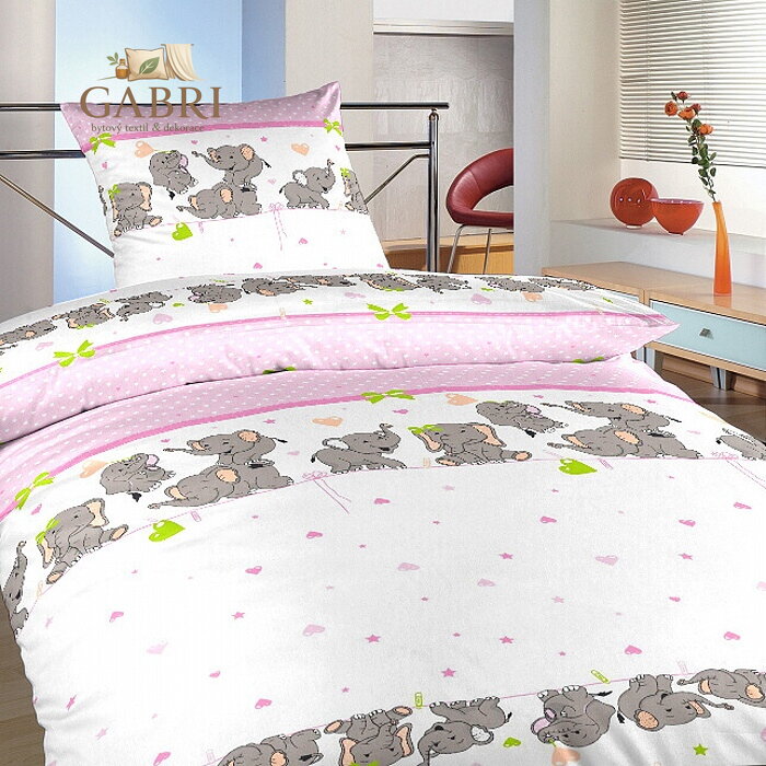 Dadka Povlečení krep do postýlky Sloni růžoví 90x130, 45x60 cm