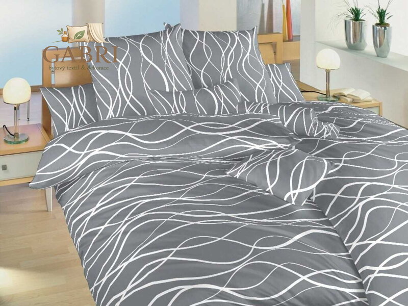Povlečení bavlna Vlny bílé na tmavě šedém 140x200, 70x90 cm II.jakost